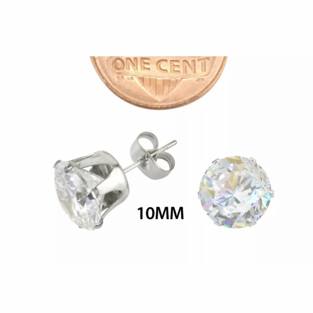 💖 Hypoallergenic Stainless Steel Crystal Earrings 10mm NEW - Picture 3 of 7
